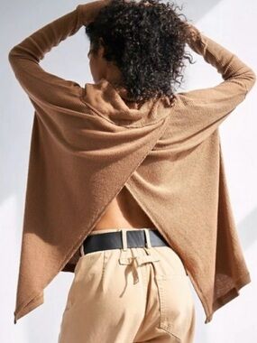 We the Free Juicy Cowl Neck Long Sleeve Waffle Knit Oversized Top Size L